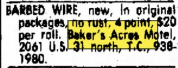 Bakers Acres Motel and Cottages (Waterfront Inn, Tamarack Lodge, Bakers Acres) - May 1976 Ad With Address (newer photo)